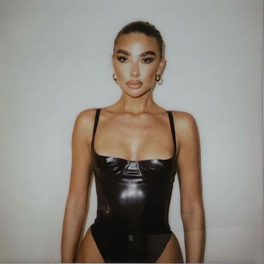 NWT House of CB Tia black latex bodysuit. Size Large
